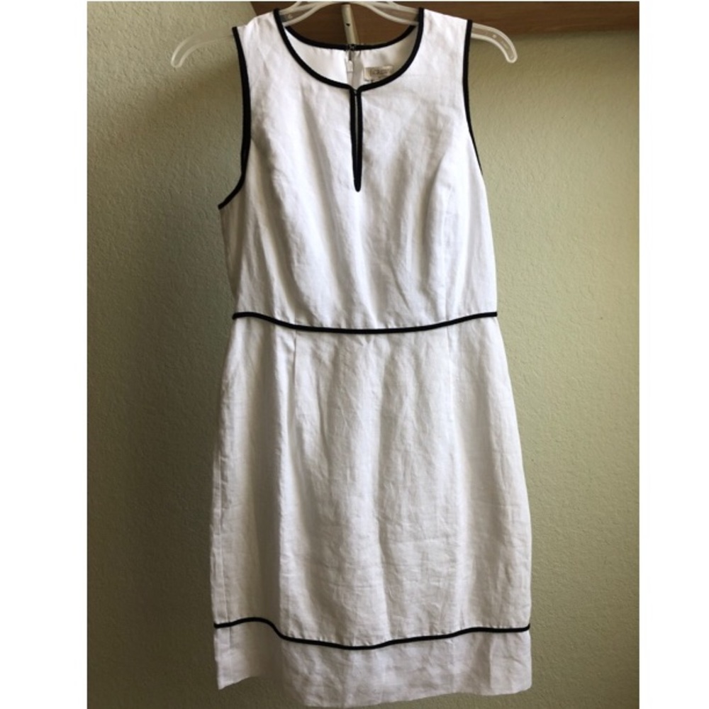 NWT J. Crew white linen dress with black piping